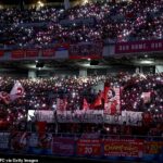Tribu de adaptação de Lospelol Pendet e seus pintos e irmão como uma lenda vermelha de remover as flores em japonês – com o estádio iluminado e branco