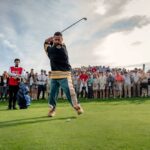 Scottie Schefer comemorando o Win Open em ‘Happy Gilmore 2’ Premiere