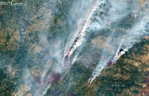 Grande incêndio florestal do noroeste da Espanha, imagem do dia copino