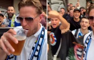 O novo Aspiol é a parte da cerveja viral bebendo no anterior com os ultras do parceiro