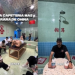 Os viajantes espanhóis visitam o mais raro chinês Cantine: é simulado em um banheiro público