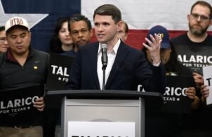 O democrata Democrata Cand Card Jame Taloarico está chamando a TV, apesar das listras ardentes