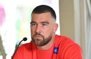 Travis Kelce foi atingido por uma torta de lágrima no jogo da NFL do Brasil