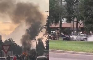 O vídeo mostra como um carro particular pegou fogo na rua Boyacá, em Fontibón