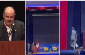 Apagão no meio de Rafael López Aliaga no discurso da Conferência Edircom 2025: O ex-prefeito foi retirado do palco
