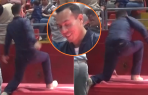 O presidente José Jerí escorregou ao tentar pular no palco