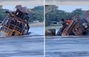 O barco que subia bateu na ponte do rio Magdalena: isso salvou a morte das pessoas que estavam lá dentro.