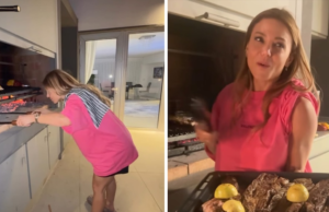 Evangelina Anderson se emocionou ao mostrar suas habilidades com carne mesmo não sendo vegetariana: “Faço vinte por você e tudo mais”