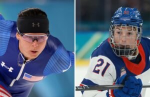 O casal olímpico Brittany Bowe e Hilary Knight competem pelo ouro