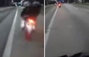 Um avião a motor abordou um jovem enquanto viajava a 100 km/h na rodovia e o assalto foi registrado em vídeo.