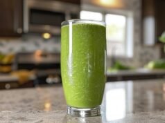 Um smoothie verde para melhorar a circulação e aliviar os pés inchados depois de ficar sentado por muito tempo