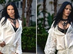 Valentina Zenere arrasou em look gótico e romântico em preto e branco