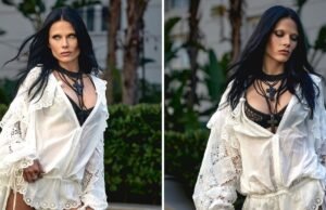 Valentina Zenere arrasou em look gótico e romântico em preto e branco