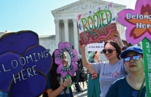 Centenas de pessoas reuniram-se em frente ao Supremo Tribunal para defender o direito de nascença da cidadania face à ordem executiva de Trump