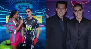 Katia Palma fica surpresa ao descobrir que Santiago é filho do mexicano Jorge Salinas e pede para ele parabenizá-lo no meio do programa.