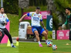 James Rodríguez, Álvaro Montero e Camilo Vargas compartilharam foto do treino com a seleção colombiana em Medellín