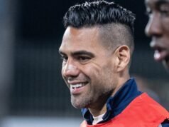 Esta é a comemoração de Falcao García pelo gol da seleção colombiana na estreia na Copa do Mundo de 2026.