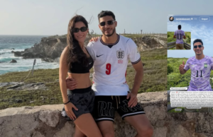 A esposa de Raúl Jiménez responde às críticas por usar a camisa inglesa: “Somos cem por cento mexicanos”