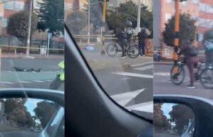 A estrada está um caos devido a um acidente no norte de Bogotá: uma pessoa que dirigia uma motocicleta elétrica morreu