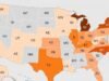 Mapa da ciclosporíase nos Estados Unidos: 1.645 casos confirmados em 34 estados, 141 hospitais e 5.100 outras infecções analisadas.