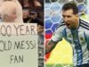 Ele tem 100 anos, acompanha Messi desde que chegou a Miami e sua saudação em campo foi a sensação da partida contra a Áustria.