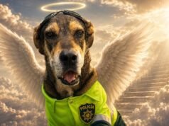 O herói da Polícia Nacional do Peru, cão Vaguito, se despede emocionado em Trujillo