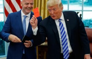 Final da Copa do Mundo manifestantes cartão vermelho Presidente da FIFA, Trump